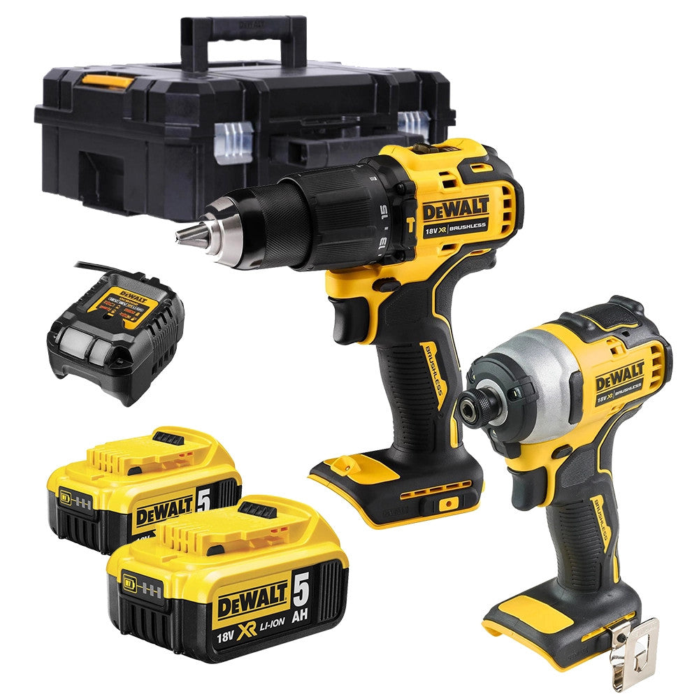 Dewalt DCK2062P2T 2 Piece 18V XR Brushless Power Tool Kit, 2x 5.0Ah Batteries, Charger & Case